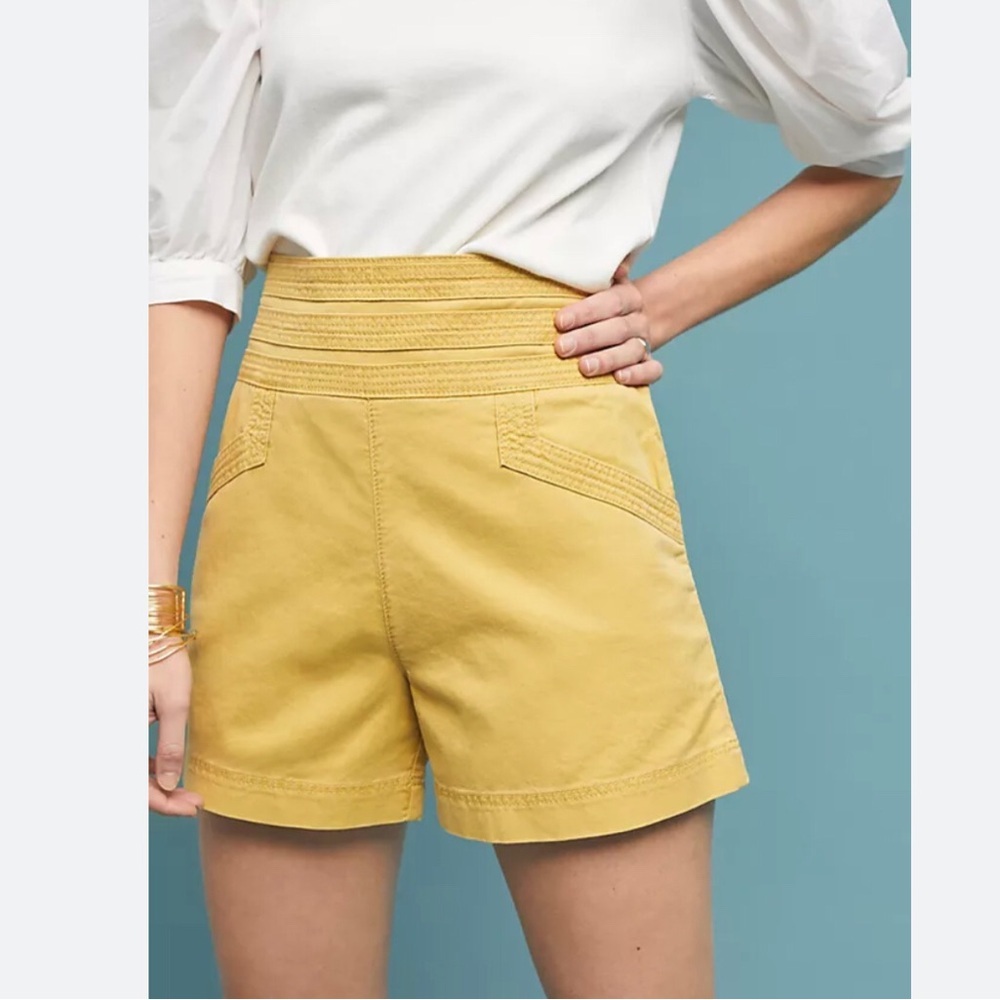 Anthropologie Mustard Yellow High-Waist Shorts